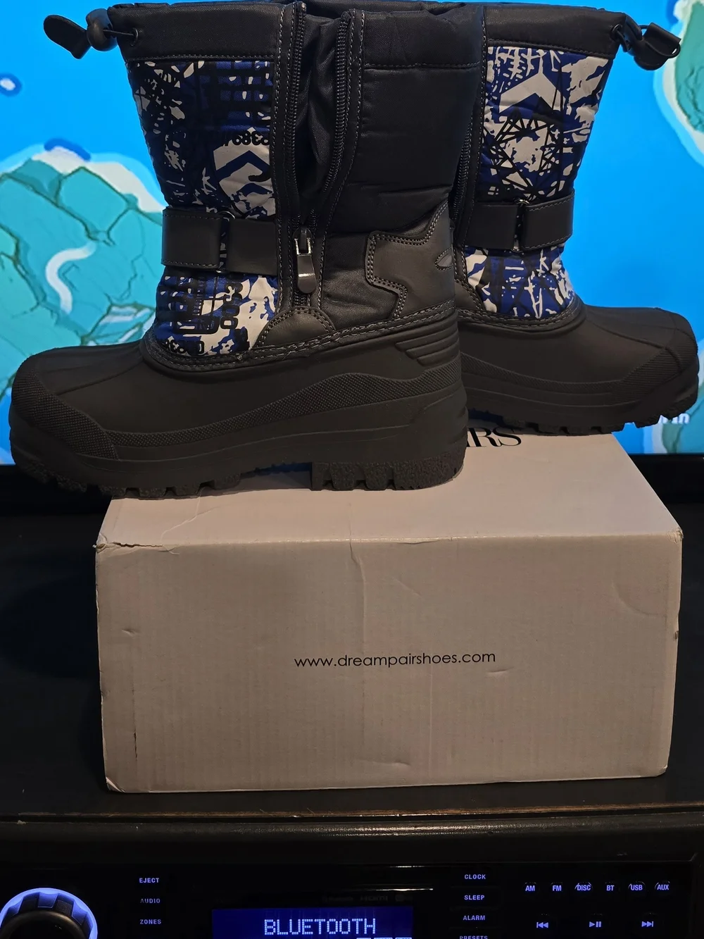 Dream Pairs Black and Purple Insulated Winter Boots with Zip and Strap
